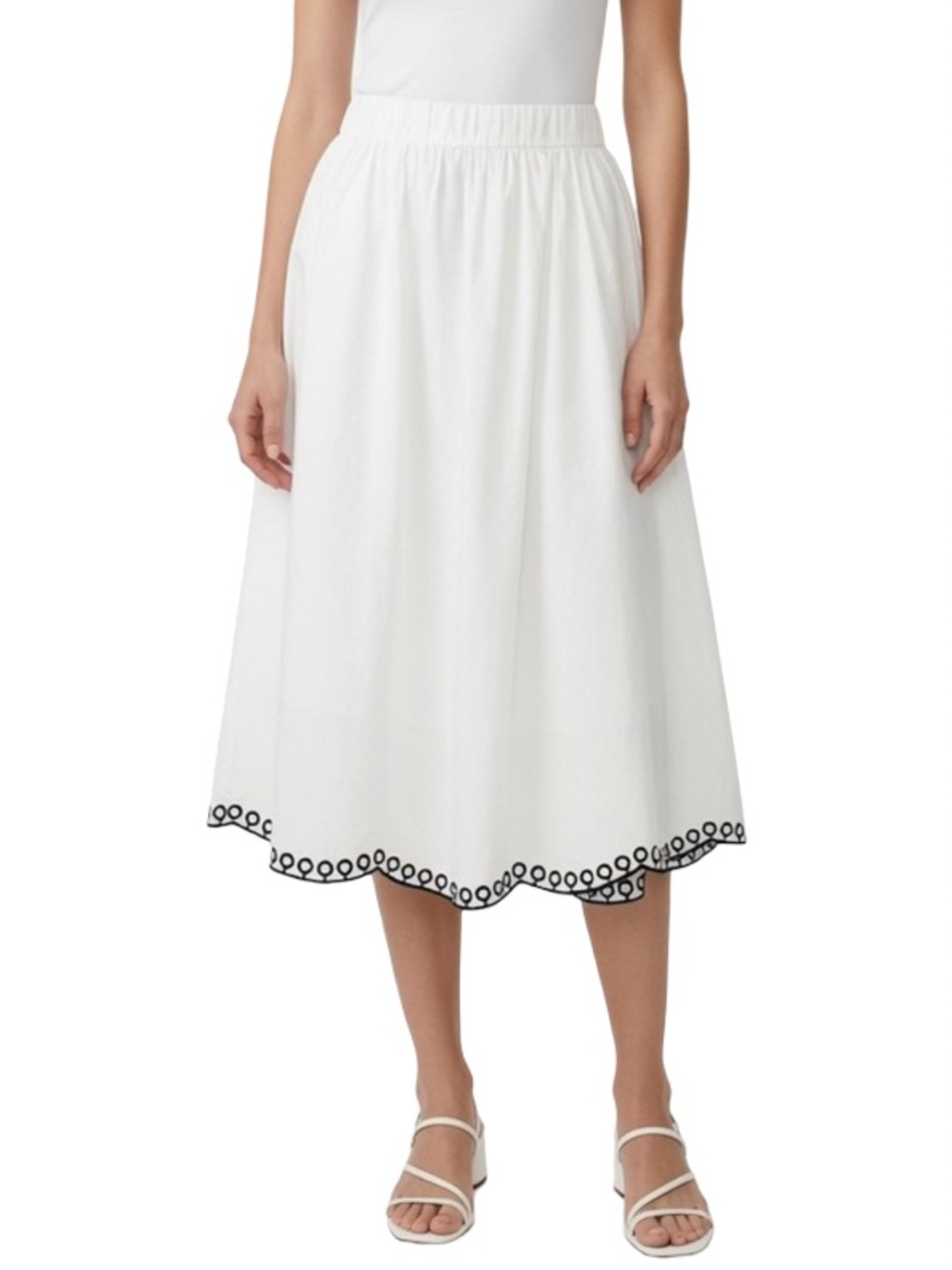 French Connection Embroidered A-Line Midi Black White Skirt XL NWT